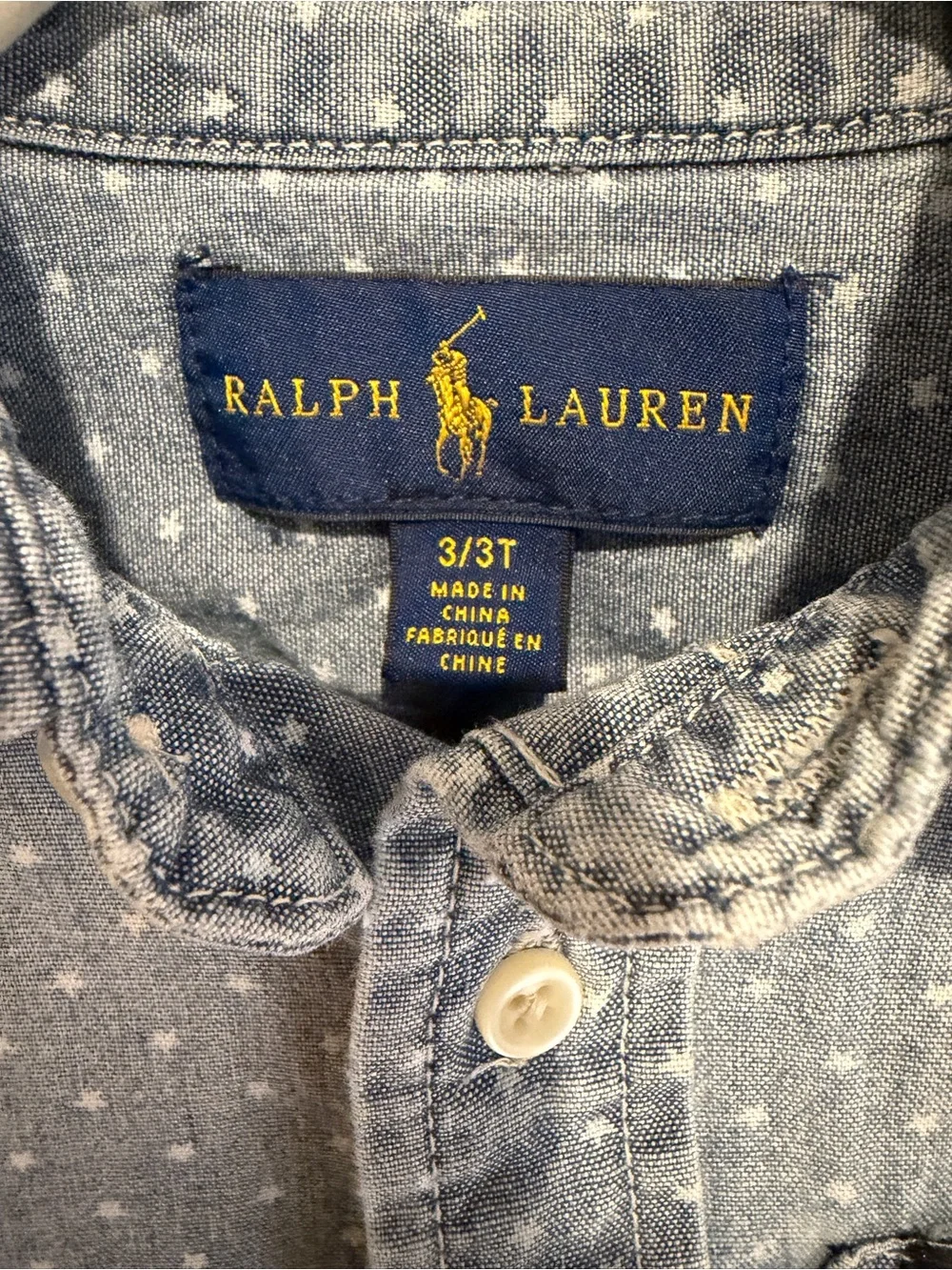 Ralph Lauren Boys Chambray Star Print Short Sleeve Button Front Shirt 3T